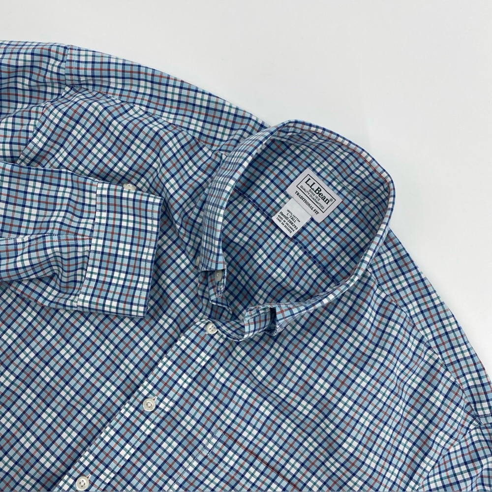 LL Bean Shirt Mens‎ Large Tall Blue Check Traditional Fit Smart Casual Business
